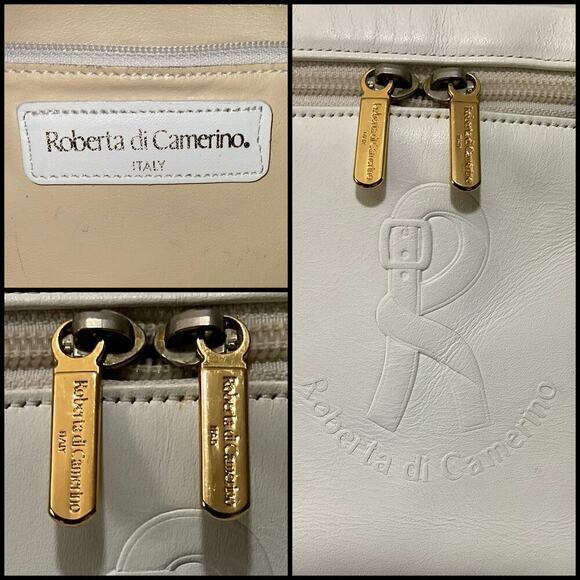Vintage Roberta Di Camerino White Leather Makeup Case Top Handle Bag Purse Rare - Picture 6 of 15